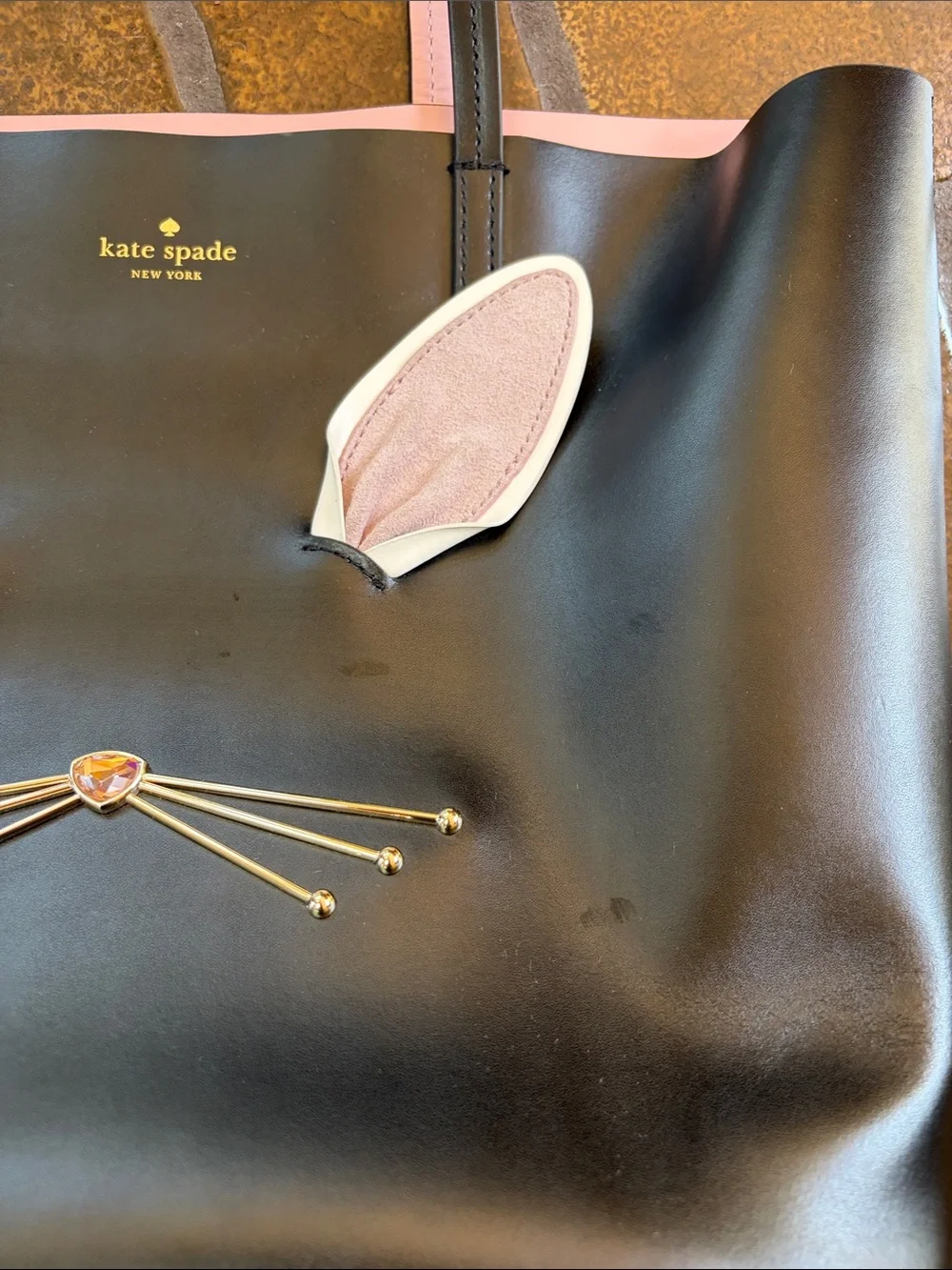 Kate Spade Hop To It Black Leather Bunny Rabbit Tote Bag